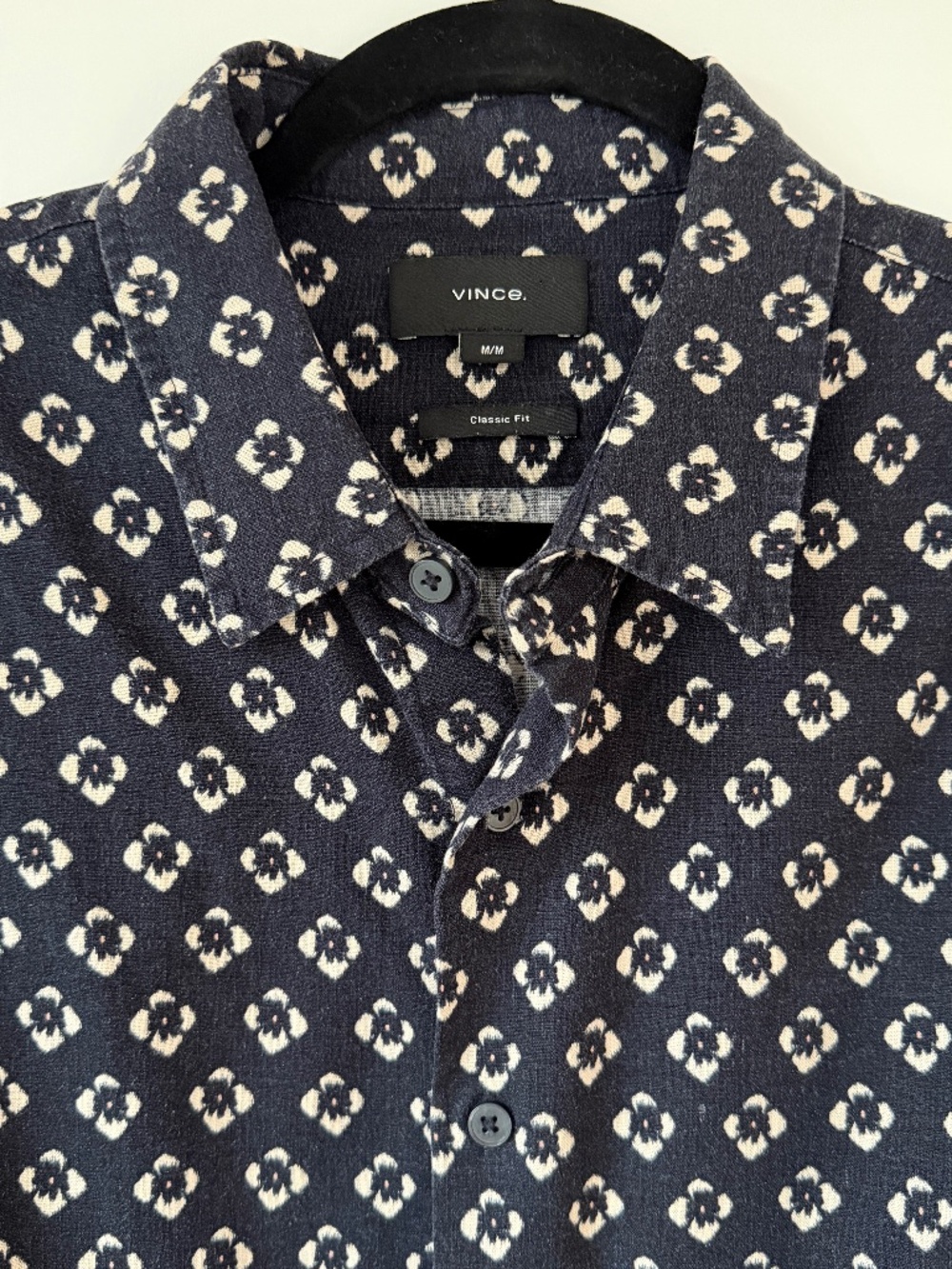 Vince Floral Geo Print Camp Collar Shirt | Navy | Classic Fit | Size M